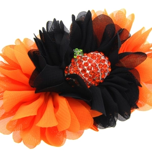 Fascia neonato Halloween con fiori di chiffon arancione e nero e zucca di strass lucidi