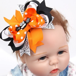 Halloween Kids Hair Bow Clip Cartoon Bat Ghost Pumpkin Ribbon Bowknot Hair Accessories For Toddler Girls Festival Hair Clip