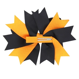 Halloween multilayer bow hair clip with orange and black grosgrain ribbon and metal alligator clip