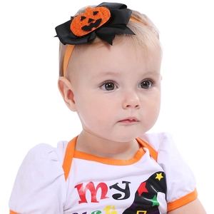 Bandeau Bébé Halloween Avec Grand Nœud en Gros-Grain Centre Citrouille Pailletée Bande Élastique Accessoires Cheveux Fête