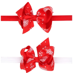 Christmas Baby Girls Bow Headband Snowflake Pattern Grosgrain Ribbon Elastic Hair Band Newborn Toddler Festive Hair Accessories