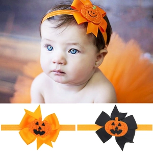 Lot de bandeaux bébé Halloween avec nœud à motif citrouille orange pour fête d'enfants