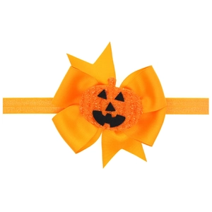 Bandeau Halloween pour bébé avec nœud orange, citrouille scintillante et élastique
