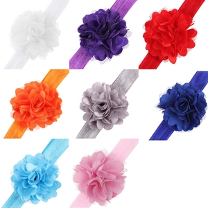 Bandeaux fleuris pour bébé en maille de satin et ruban élastique en huit couleurs vives