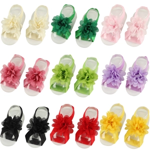 Sandales Pieds Nus en Mousseline de Soie pour Nouveau-Né Fleur de Pied Élastique pour Accessoires de Photographie