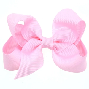 Pink grosgrain ribbon bow hair clip for children with classic ribbed texture and soft color