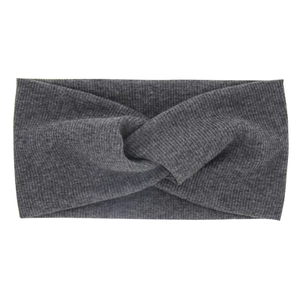 Elastic dark grey knotted ribbed knit headband for babies and toddlers with soft texture