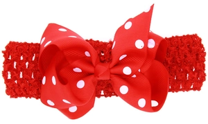 Détail du bandeau à pois rouges et blancs avec ruban élastique au crochet pour filles