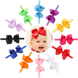 Large Grosgrain Ribbon Bow Baby Headbands Solid Color High Elastic Hair Bands For Toddler Infants Kids Hair Accessories