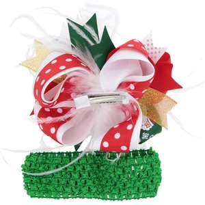 Christmas feather bow hair clip with crochet headband set for toddlers and baby girls