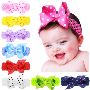 Bandeau Bébé Enfant Élastique Crochet Grand Nœud en Gros-Grain à Pois Accessoires Cheveux Doux pour Filles