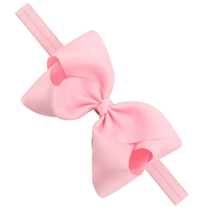 Pink 12cm ribbed bow headband for babies and toddlers with elastic thin band