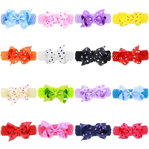 Lot de 16 bandeaux à pois multicolores pour filles avec bandes élastiques tricotées