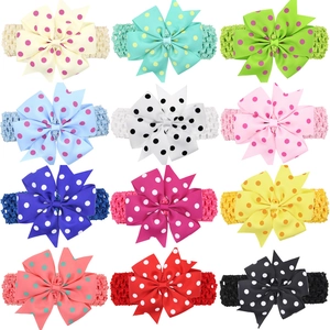 Bandeau Bébé Fait Main avec Nœud à Pois Ruban Gros-Grain Élastique Douce pour Petites Filles Accessoires Cheveux