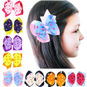 Kids Grosgrain Ribbon Bow Hair Clips Double Layer Polka Dot Alligator Clips Sweet Hairpins For Baby Girls Toddlers Accessories