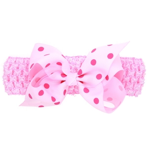 Bandeau à pois rose pour bébés en maille crochetée douce et élastique confortable