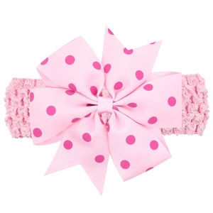 Bandeau à nœud rose à pois pour bébés et enfants avec ruban élastique au crochet