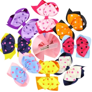 Polka dot double layer hair bows clips for kids in various vibrant colors set