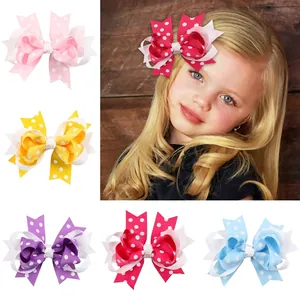 Pince à Cheveux en Ruban Gros-Grain pour Enfants Fait Main Nœud à Pois Accessoires de Cheveux pour Petites Filles