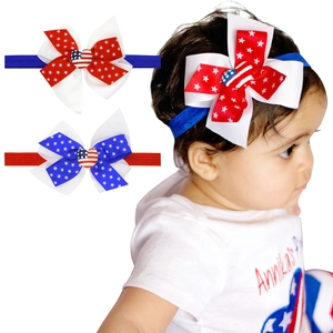 Infant Independence Day bow headband set with American flag stars and stripes pattern