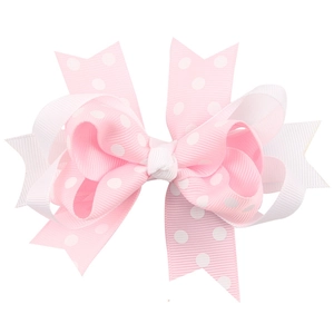 Nœud papillon à pois rose et blanc en ruban gros-grain pour cheveux pour enfants