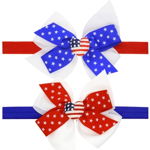 Elastic baby headbands with American flag bow designs and heart resin center pieces