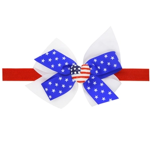 Patriotic baby headband with red bow and blue star pattern for Independence Day