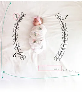 Close-up of baby milestone blanket with printed numbers and soft cotton texture for photography
