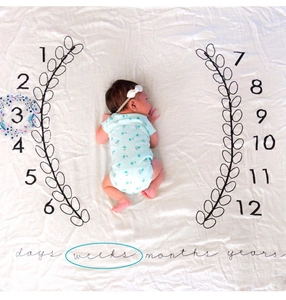 Detailed view of baby milestone blanket with printed numbers and soft fabric texture