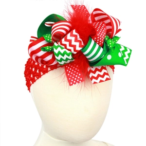 Bandeau de Noël pour Enfants avec Nœud et Plumes en Polyester Élastique pour Bébés Filles Accessoires de Cheveux de Fête