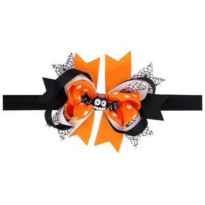 Fascia capelli fiocco Halloween con pipistrello strati arancio nero e banda elastica
