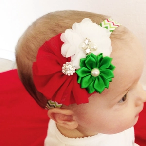 Christmas Baby Girl Floral Headband Elastic Chiffon Flower Hair Band Newborn Infant Headwear Photography Prop Festive Jewelry