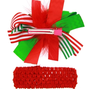 Barrette à plumes de Noël et ensemble de bandeau au crochet rouge pour enfants et fêtes
