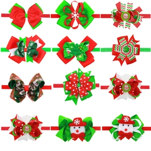 Bandeau de Noël avec Nœud en Ruban de Nylon Élastique Bonhomme de Neige Flocon de Neige Père Noël pour Bébé Enfant Filles Accessoires de Cheveux