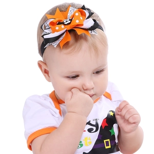 Fascia per capelli di Halloween per neonati con fiocco arancione e nero a pois e ragno