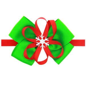 Bandeau de Noël pour bébé avec ruban gros-grain rouge et vert et flocon argenté