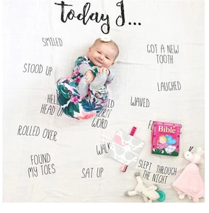 Detailed macro view of a soft baby milestone blanket with monthly growth markers