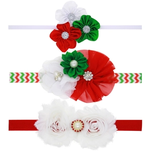 Three-piece set of Christmas baby headbands with chiffon flowers, pearls and rhinestones
