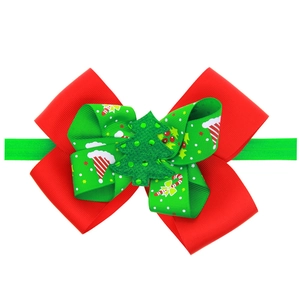 Bandeau de Noël pour bébé rouge et vert avec un nœud et un sapin de Noël à paillettes