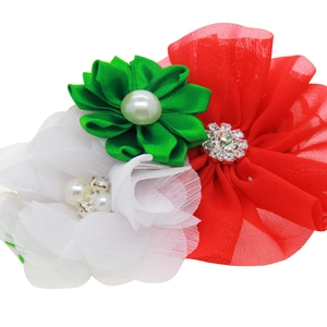 Christmas chiffon flower headband set for babies with pearls and rhinestones in red, green and white
