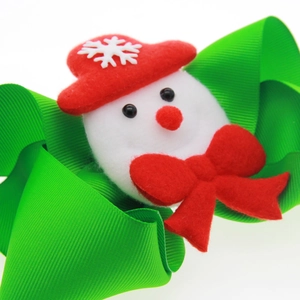 Bandeau de Noël pour bébé avec bonhomme de neige en peluche sur ruban gros-grain vert