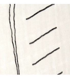 Close-up of black and white striped gauze blanket fabric with breathable mesh texture