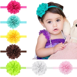 Bandeaux élastiques bébé avec fleurs en mousseline dentelle en plusieurs coloris doux