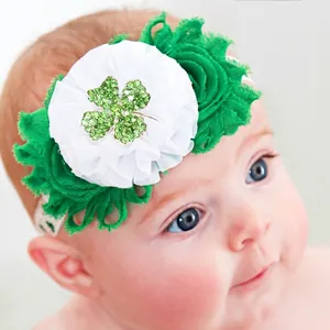 Bandeau pour Bébé Fleur en Mousseline Strass Trèfle pour la Saint-Patrick Accessoires pour Cheveux Petites Filles Cadeau Trèfle