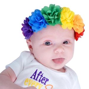 Fascia per capelli con fiori arcobaleno in chiffon per neonata con elastico