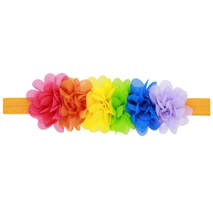 Fascia per capelli con fiori in chiffon arcobaleno per bambini e cinturino elastico arancione
