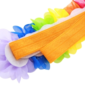 Fascia per capelli con fiore di chiffon arcobaleno per bambini elastica arancione