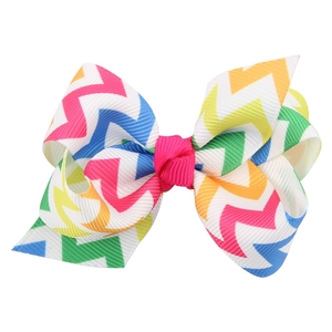 Rainbow wave pattern hair bow clip in colorful grosgrain ribbon for girls