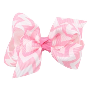 Pink and white wave pattern grosgrain ribbon bow hair clip for toddlers and girls