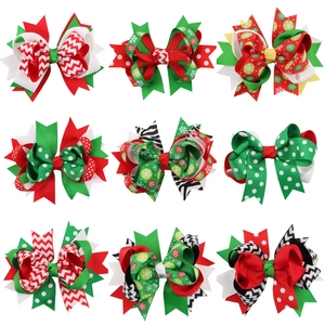 Christmas Hair Clips For Girls Grosgrain Ribbon Multilayer Bowknot Snowflake Polka Dot Festive Children Hair Accessories